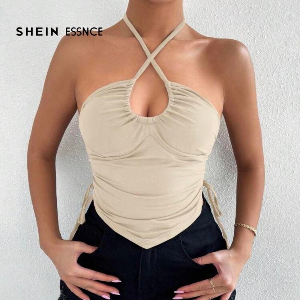 Orange halter neck crop top